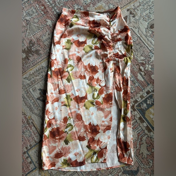 Abercrombie Cinched Satin Floral Midaxi Skirt Slit - Picture 1 of 6